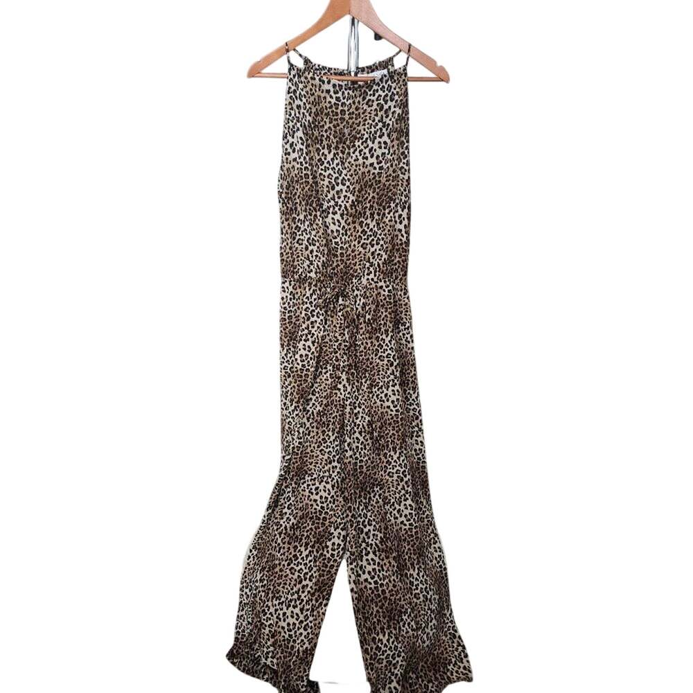 Emma & Michele Animal Print Tie Waist Long Jumpsuit Size L